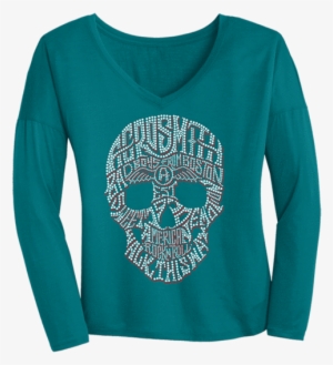 Skull Drapey Bling Long Sleeve V - T-shirt Aerosmith Skull T-shirt Rfe Mc099