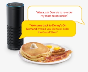 Amazon Echo With Word Bubbles Of Online Order Transaction - Breakfast