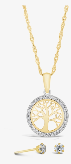 9ct Gold Circle Cubic Zirconia Tree Of Life Pendant - Nwj Jewellery