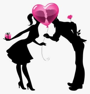 Valentine Couple Silhouettes With Heart Balloon Png