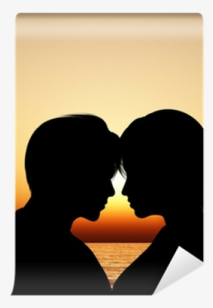 Silhouette Kissing A Loving Couple Wall Mural • Pixers® - Flame