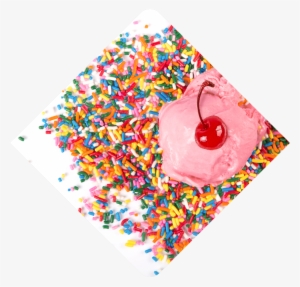 A Scoop Of Bright Pink Ice Cream Melts Into Candy Sprinkles - Ice Cream Sprinkles Png