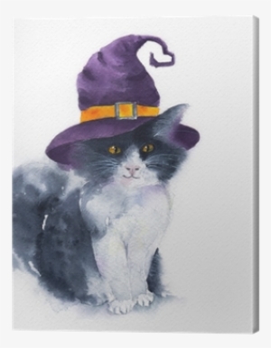 The Cute Cat With Purple Witch Hat - Gato Con Sombrero De Bruja