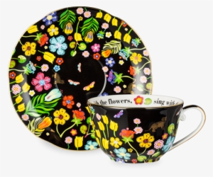 Rhythms Of Nature Black Cats Generous Cup And Saucer - Rhythms Of Nature Black Cats Generous Cup