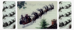 Santa & Sleigh Bells Cheese Tray/cutting Board & Coaster - Vintage Christmas Santa Claus Note Cards