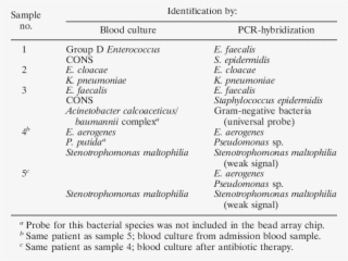 Bacteria Identified By Blood Culture And Pcr-hybridization - Infection