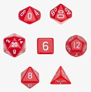 7 Die Polyhedral Dice Set In Velvet Pouch- Opaque Red - 7 Die Polyhedral Dice Set - Solid Red