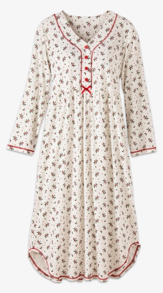Cotton Knit Nightgown With Holly Berry Print - Holly Berry Nightgown Women's