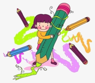 Png Transparent Stock Paintbrush Cartoon Painting Child - Niña Con Lapices De Colores Dibujo