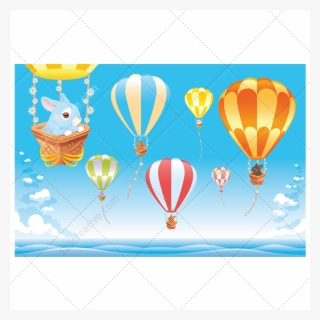 Cute, Tiny Bunnies, Air Balloon, Illustration Pack, - Hot Air Balloon Cartoon