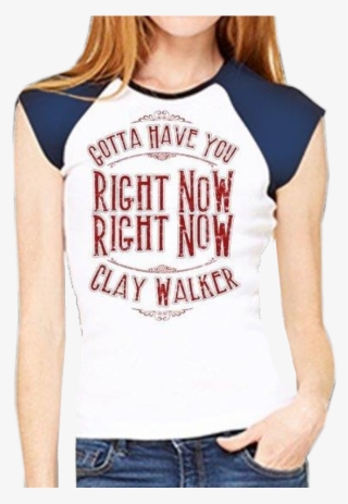 Clay Walker Ladies White Tee With Navy Cap Sleeves - Custom Raglan T-shirts Wholesale With Custom Logo -