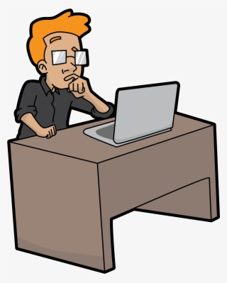 Open - Guy On Computer Cartoon