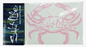 Surf Sticker With Pink Crab And Salt Life Logo - Salt Life Signature Decal - White - Size: Medium -