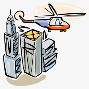 Vector Illustration Of Helicopter Aircraft Flies Over
