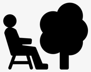 Person Sitting On A Chair Beside A Tree Vector - Sitting Person Outline