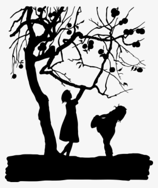 Vintage, Kids, Children, Silhouette, Victorian, People - Apple Tree Branch Silhouette