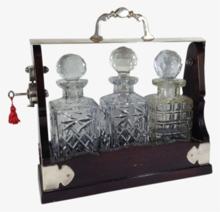 English Victorian Mahogany Tantalus With Three Glass - Trophy