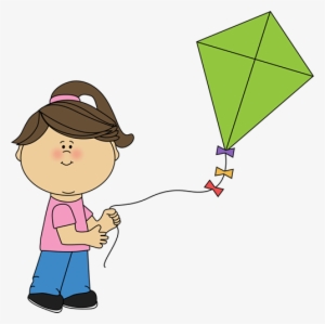 Girl Flying A Kite - Flying Kite Clip Art