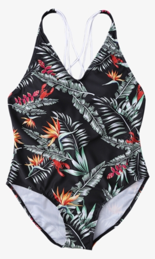 Criss-cross Leaf Print Swimwear