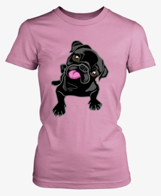 Women's Black Pug Puppy T-shirt - Limited Edition - Wine & Cat