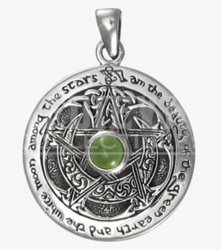 Inscribed Silver Crescent Moon Pentacle Pendant With