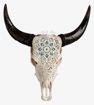 Carved Cow Skull // Xl Horns - Skull