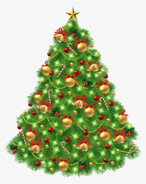 Transparent Christmas Tree With Ornaments And Gold - Christmas Tree Png Transparent