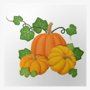 Three Orange Pumpkins - Pumpkin With Leaves Clipart