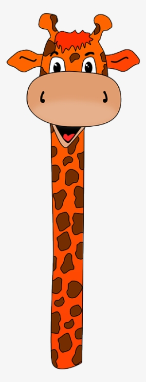 Giraffe, Jungle, Africa, Animal, Zoo, Orange, Cartoon - Giraffe Long Neck Clipart