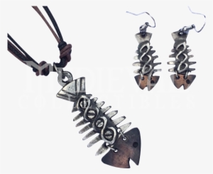 Silver And Copper Fish Skeleton Necklace And Earrings - Earrings