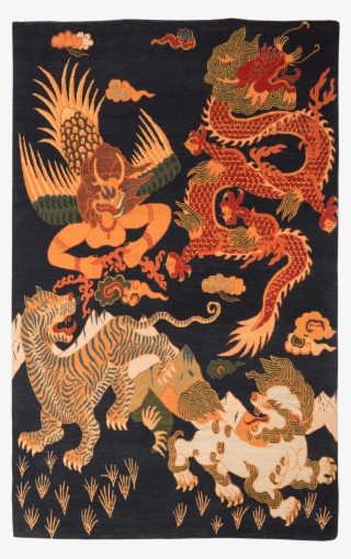 Hand-knotted Wool Rug In Roar Of The Snow Lion Design - Garuda