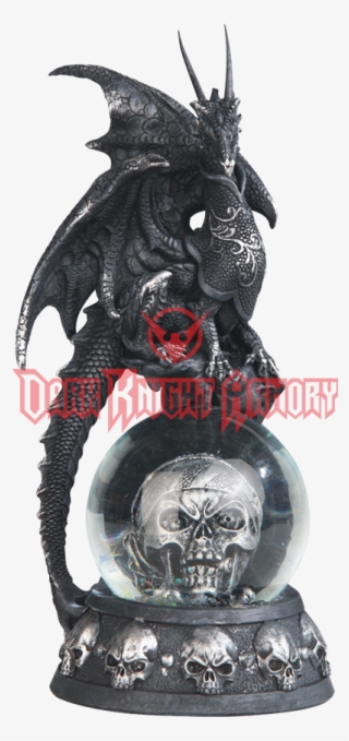 Black Dragon On Pirate Skull Snow Globe - Black Dragon Globe