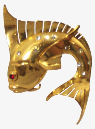 Vintage Art Deco Gold Tone And Rhinestene Koi Carp - Fish