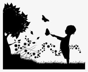 Butterfly, Child, Floral, Flowers, Kid, Leaf, Leaves - Child Silhouette