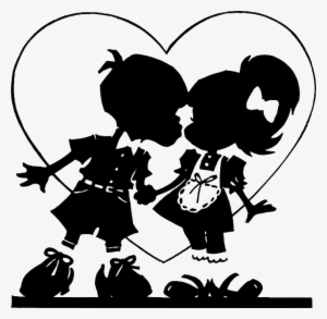 Black, Two, Boy, Happy, Silhouette, Girl, Couple, Kids - Valentine Art
