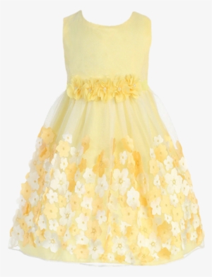 Tulle & Yellow Satin Baby Girl Dress W 3d Flowers - Yellow And White Dress For Girls