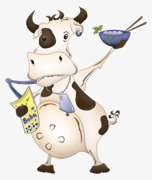 Bobo The Cow Loves Eating A Big, Hot Bowl Of Vegetarian - Cartoon