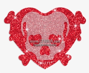 Red Skull In Heart Glitter Nailhead Iron-on Transfer - Cross-stitch