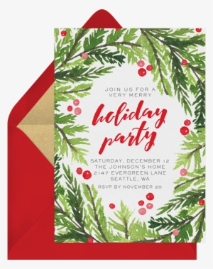 Watercolor Evergreen Sprigs Invitation In Red - Christmas Ornament