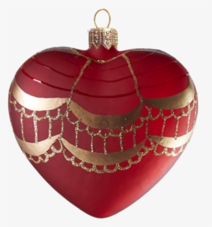 Red Heart With Gold Tassels Ornament, Mouth Blown And - Christmas Ornament