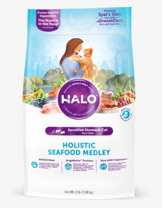 Halo Holistic Sensitive Stomach Seafood Medley For - Halo Holistic Wild Salmon & Whitefish Recipe Grain-free
