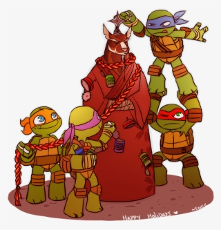 Ninja Turtles Clipart Christmas - Baby Ninja Turtles With Splinter