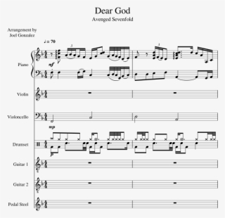Dear God Sheet Music For Piano, Violin, Cello, Percussion - Dear God Avenged Sevenfold Piano Sheet