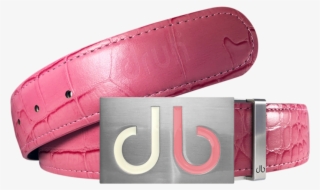 Pink Crocodile Textured Leather Belt With Buckle - Belt