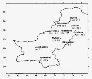 Pakistan Map Showing The Location Of Ten Sample Meteorological - Diagram