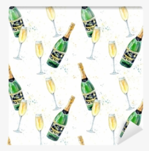 Seamless Pattern Of A Champagne And Glasses - Painting