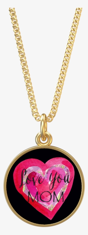 Love You Mom Pink Heart Gold Necklace - Necklace