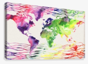 Colorful Wave Of Watercolour World Map Canvas Print - World Map