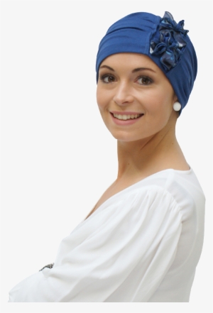 Blue Turban With Bows For Cancer Hair Loss - Rae - Chemo Turban