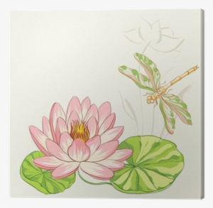 Watercolor Painting Of Lotus And Dragonfly - Flor De Loto Acuarela